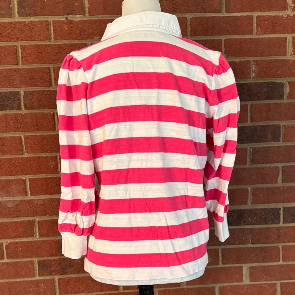 LOFT Pink and White Rugby Striped Polo Style Shirt - Picture 6 of 9